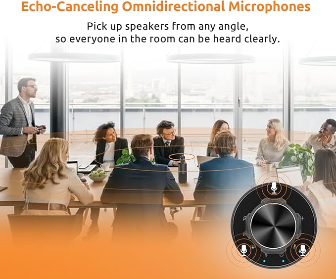 TOUCAN 360-Degree Video Conference Camera, 1080p HD Webcam with 4 Noise Reduction Mics, Speaker, AI Tracking, Works with Zoom, Google Voice, Microsoft Teams and More, for PC/Mac/Tablet