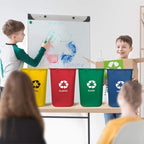 Acrimet Wastebasket Bin for Recycling, 6.75 Gallon/ 27 Quart/ 25.552 Liter (Made of Plastic) (Metal/Yellow, Paper/Blue, Glass/Green, Plastic/Red) (Set of 4)