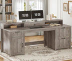 SEDETA Farmhouse 63" Executive Desk, Wood Computer Desk with Drawers and Storage Cabinet, Home Office Desk with File Drawer and Monitor Stand, Wood Desk for Work Study Writing, Grey