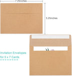 50 Pack Brown Kraft Envelopes, 5x7 Envelopes for Invitations, A7 Invitation Envelopes for Personalize Gift Cards, Wedding, Baby Shower, Birthday Party