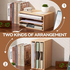 KIRIGEN Wooden Desktop Organizer Paper Storage Letter Tray File Sorter - Desk Rack Magazine File Dividers Holders for Home Office Accessories Wood Desk Cabinet with 3 Layer Trays Natural(3KWJG-NA)