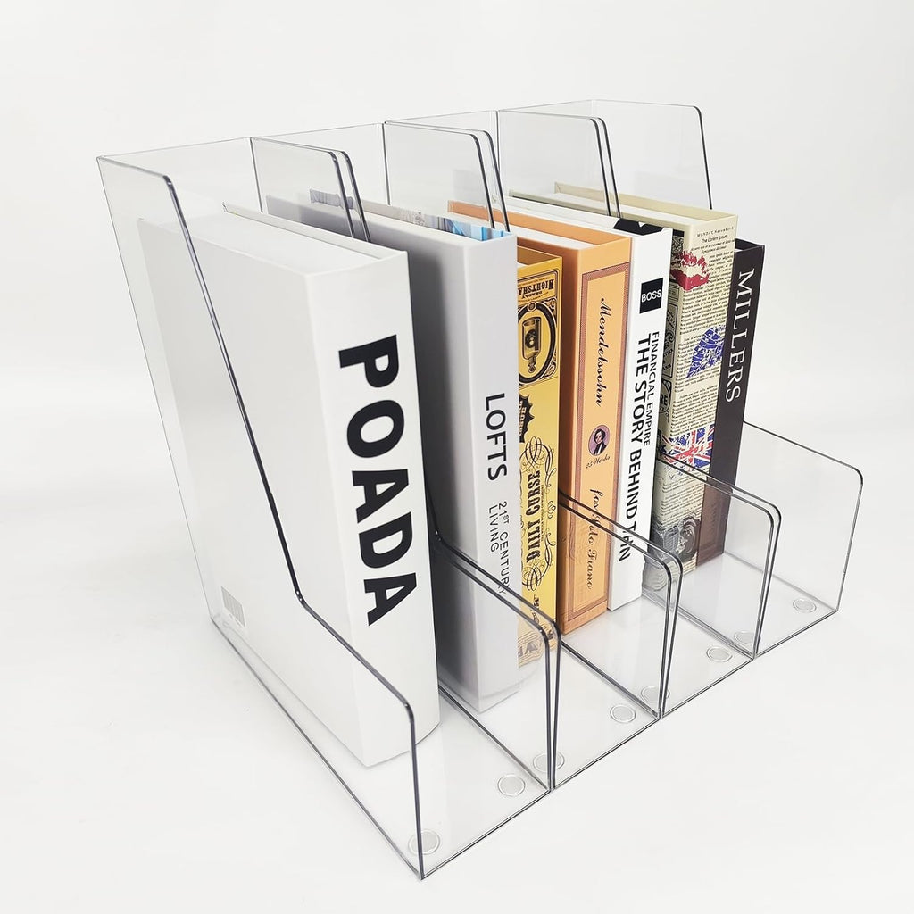 Vertical File Holder, 4 pack Clear Plastic Document Organizer and Clear Magazine Organizer, Multi-purpose Document Organizer for Home Office
