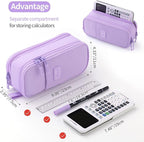 CICIMELON Large Pencil Case Big Storage Pen Pouch Bag with Compartment for School Supplies Office College Teen Boys Girls Adults, Upgraded Purple