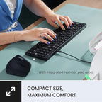 Perixx PERIBOARD-215B US, Wired Keyboard - Ultra Slim Scissor Keys - 2 Built-in USB-A & USB-C Ports - Detachable Cable - Black - US English