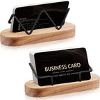 Amyhill 2 Pieces Wood Business Card Holder for Desk Wooden Business Card Display Stand Postcard Holder for Office Home Desktop(Wood Color)