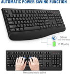 EDJO Wireless Keyboard, 2.4G Ergonomic Full Size Wireless Computer Keyboard with Wrist Rest for Windows, Mac OS Desktop/Laptop/PC（Black）
