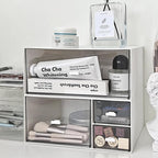 Desk Organizer Stackable Storage Drawers with 3 Compartments Stackable Drawers Great for Desk Storage, Makeup Storage Bathroom Organization Accessories Etc (White)