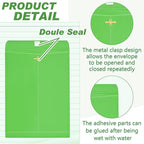 Geyee 100 Pcs Clasp Manilla Envelopes 9 x 12 Inch Gummed Colored Envelopes for Storing or Mailing for Home Office Business Supplies(Green)