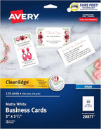 Avery Clean Edge Printable Business Cards with Sure Feed Technology, 2" x 3.5", White, 120 Blank Cards for Inkjet Printers (28877)