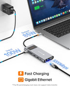 NOVOO USB C Docking Station Dual Monitor HDMI for Dell HP Laptop Type USB C Hub Multiport Adapter Thunderbolt 3 Dongle to 2 HDMI 4K Ethernet 4 USB PD SD TF Audio for Lenovo Surface