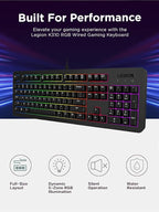 Lenovo Legion K310 RGB Wired Gaming Keyboard - Ultra-Fast Reaction Time with Tactile Keys, Quiet Key Membrane Switches, Silent Operation, RGB Illumination - Water Resistant & Compact Design