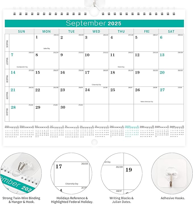 Wall Calendar -Calendar 2025-2026 from Jan. 2025 to Jun. 2026,18 Months Calendar,13.7"×11"Thick Paper with festival Dates and Ruled Blocks for Home or Office New Year and Christmas Gifts