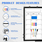 Monthly Calendar Dry Erase Whiteboard, 36" x 24" Magnetic Calendar White Board, Double-Sided Portable Board with Black Aluminium Frame for Office, Kitchen, School, Home