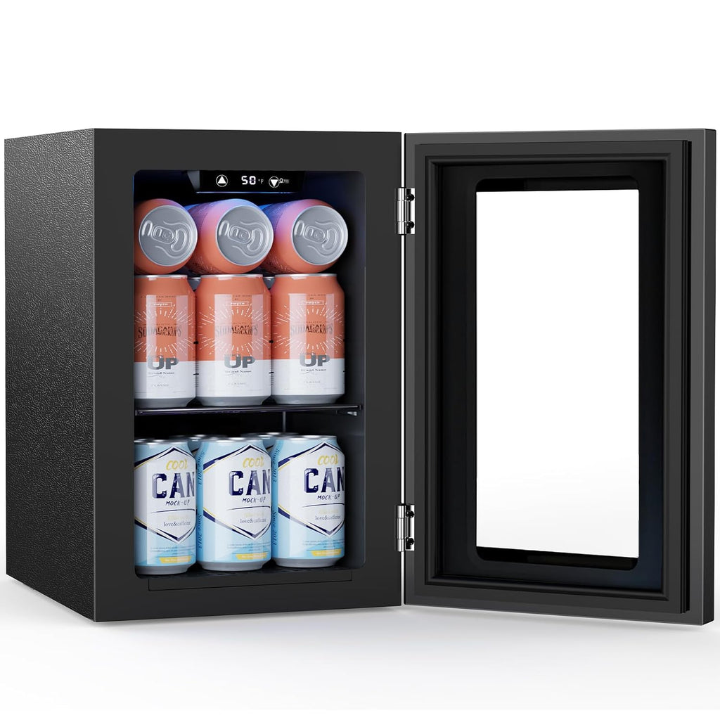 COWSAR Beverage Refrigerator 24-Can Mini Fridge, ETL Approved Countertop Wine Cooler Small Adjustable Digital Thermostat, LED Light, Freestanding Countertop Drink Refrigerator for Home, Bar & Office
