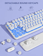 Wireless Keyboard and Mouse Backlit - Typewriter Keyboard with Retro Round Keycaps, Detachable Wrist Rest, Light Up Letters, 2.4G Rechargeable Combo for Mac, Windows, PC, Laptop, Trueque (White)