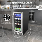 COWSAR Wine Fridge 15inch Beverage Refrigerator 2.9 Cu.Ft. Freestanding or Under Counter Cooler Stainless Steel Beer Fridge Mini ETL Approved