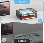 2 Tier Stackable Letter Tray, Metal Mesh File Storage Desktop Organizer for Home Office, Black