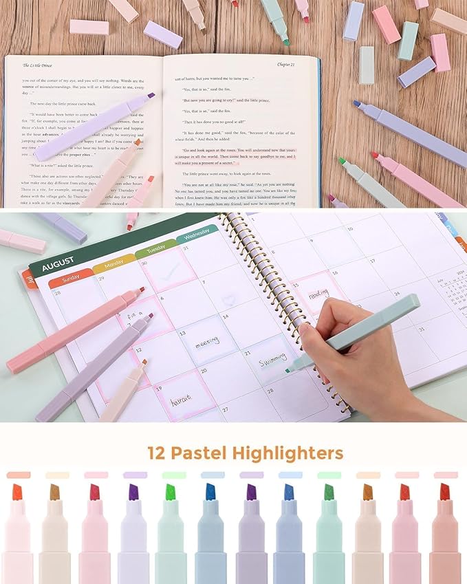 SKYDUE Cute School Supplies 44 PCS, Aesthetic Pencil Case with 12 Pastel Highlighters, 5 Black Gel Pens, 6 Color Gel Pens & Mechanical Pencils, College Essentials Students Stationary Set Green