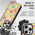 MOSNOVO Magnetic Case for iPhone 16 Pro Max, 10ft Military-Grade Protection, Compatible with Magsafe, Shockproof Phone Case for iPhone 16 Pro Max - Retro Boho Hippie Flowers - Clear Black