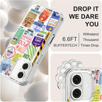 MOSNOVO Case for iPhone 16, [Buffertech 6.6ft Military-Grade Drop Protection] [Anti Peel Off Tech] Clear TPU Bumper Phone Case Cover Design - Air Ticket Labels