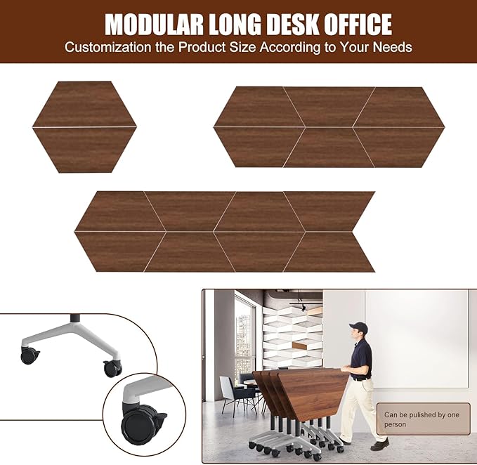 Conference Table, Folding Conference Desk Modern White, Seminar Table with Wheels, 2-10 People for Office, Meeting Break Room (2, 1915TXH, 47IN)