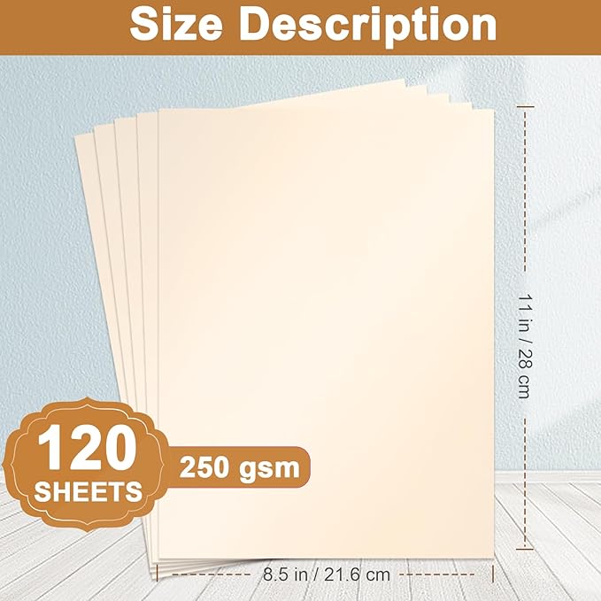 120 Sheets Shimmer Cream Cardstock 8.5 x 11 Off White Paper, 250gsm/92lb Premium Ivory Paper Card Stock for Cards Making, Business Cards, Wedding Invitations, Anniversaries, Menus
