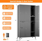 6 Doors Metal Lockers for Employees with 18 Hooks and Business Card Holder, Metal Locker with Ventilation Holes for School Garage Office Gym Home,Assembly Required,Dark Grey