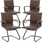 Office Desk Chair No Wheels Set of 4 PU Leather Computer Chairs Mid Back Guest Chairs for School Reception Conference Waiting Room, Vintage Brown