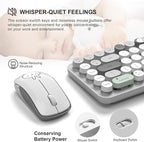 FOPETT Wireless Keyboard and Mouse Cute Mouse and Keyboard 2.4G Wireless Keyboards with Colorful 68 Keys Typewriter Retro Round Keycap for PC, Laptop,Tablet,Computer Windows - Grey Colorful