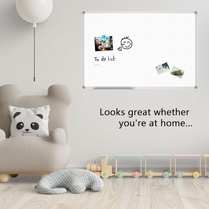 JILoffice Magnetic Dry Erase Planning Board, Grid Pattern White Board 48 x 36 Inch, Silver Aluminum Frame with Detachable Marker Tray for Office School and Home