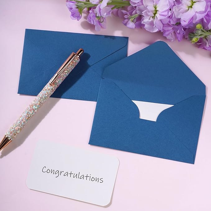 jiebor 100 Sets Small Envelopes with Small Blank Gift Business Card Wedding Invitation Pocket Envelopes for Graduations Wedding Shower Holiday 4.37 x 2.91 Inch Navy Blue