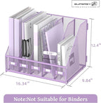 SUPEASY Desk Organizers Metal Desk Magazine File Holder with 5 Vertical Compartments Rack File Organizer for Office Desktop, Home Workspace, Purple