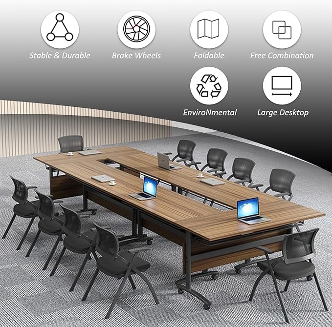 Folding Conference Table,Mobile Conference Room Tables Rolling Meeting Table with Caster Wheels,Flip Top Mobile Training Table,Foldable Rectangle Seminar Tables for Office,Classr (6pack, 55.1in)