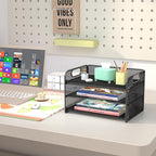 Samstar 3 Tier Letter Tray Paper Organizer with Handle, Mesh Desk Organizer Paper Sorter File Rack Shelves, Black