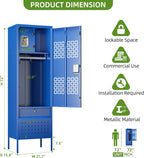 Locking Metal Locker with Hanging Rod,1 Door Metal Storage Locker for Gym,Basketball Gym,Gymnasiums,Utility Room,Assembly Required,Blue