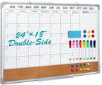 Calendar Whiteboard for Wall,24" x 18" White Board Calendar Dry Erase with Silver Aluminum Frame,Double Side Wall Hanging Board for Office,Home,Kitchen