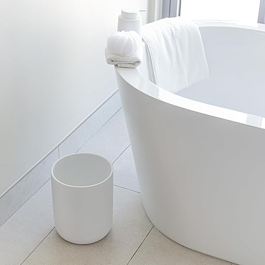 Matte White Round Compact Trash Can Mini, 2 Gallons / 7.5L Garbage Bin, Tiny Wastebasket for Bathrooms, Office, Under Desk, Bedroom, Laundry Room, Kitchen, Kids Room, and Dorm