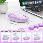 Wireless Keyboard and Mouse Set, 104 Round Keys Full-Size Cute Colorful Keyboard and Mouse with Retro Typewriter for PC/Mac/Laptop/Tablet/Computer/Windows Purple