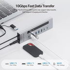 Powered USB C Hub, PULWTOP 11-in-1 USB Hub with SD/TF, 2*USB-C 10Gbps, 4*USB-A 5/10Gbps and 2 * 24/45W Type-C PD Charging Ports (Not Support Video), USB Powered Hub (72W DC Adapter Included)