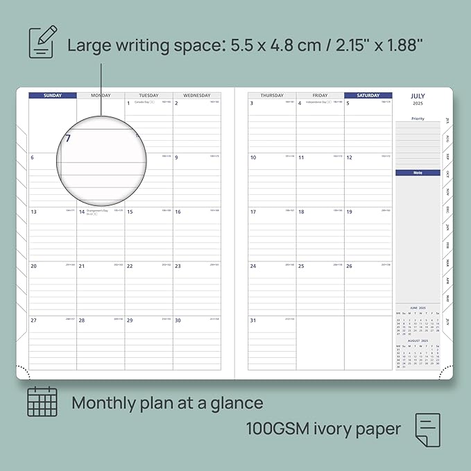 POPRUN Academic Planner 2025-2026, 8.5'' x 11.25'', Quarter-Hourly Appointment Book (July 2025-June 2026) with PU Leather Soft Cover, Dual Pockets, Monthly Tabs, 100GSM Thick Paper - Pacific Green