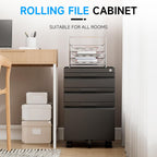 3 Drawer File Cabinet on Wheels, Mobile File Cabinet with Lock for Letter/Legal/A4 File, Metal Rolling File Cabinets for Home Office (Black)