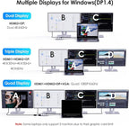 WAVLINK USB C Docking Station for MacBook Dell XPS 13/15, Lenovo Yoga, HP Laptops, USB C to Dual HDMI Monitors for Windows, Dual HDMI, Displayport, VGA, 3 USB 2.0 Ports, Silver