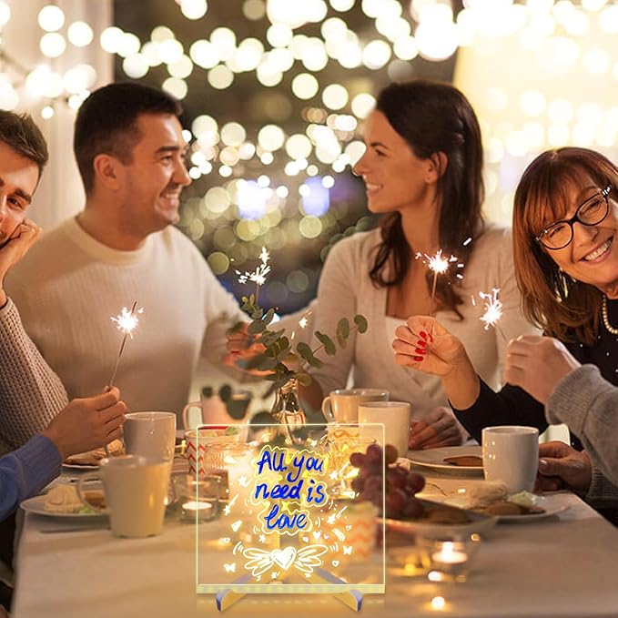 LED Note Board with 7 Colors, Light up Acrylic Message Board, Night Light outwards Writing Drawing Dry Erase Board, Personalized Note Board with Colors Large and 7 Pens for Kids (7.87x7.87inches)