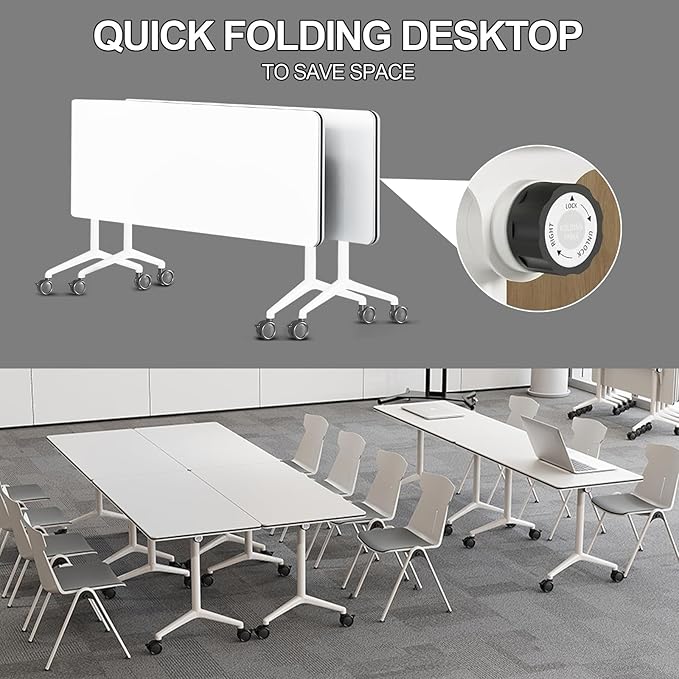 Folding Conference Room Tables 6 Pack, Foldable Modern Mobile Meeting Table Desk Training Table 6FT Large Rolling OfficeTable for Conference Training Classroom (2, 55" * 23.6" * 29.5")