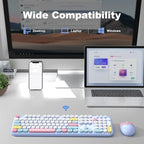 Wireless Keyboard and Mouse, Full Size Typewriter Keyboard and Cute Cat Shape Design Mouse Combo for Windows 7/8/10, Laptop, Desktop, PC, Computer (Blue)