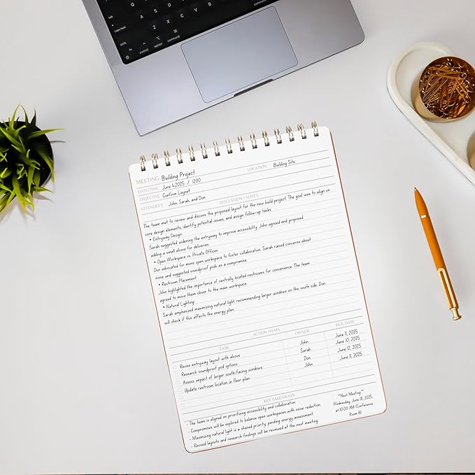 | Meeting Notebook for Work | 8.25" x 11.75" | Project Planner | Simple Design | Multiple Layouts | Office and Business Planner (Pink, Meeting Planner - Portrait)