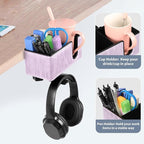 Desk Cup Holder Clip on Pen Holder Headphone Hanger Headset Stand Rotatable Clamp Hook Under Desk (Violet)
