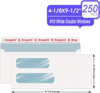 250 PCS #10 Double Window White Security Envelopes for QuickBooks Invoices, Most Statements And Documents Self Seal Kraft 4-1/8 x 9-1/2 inches Invisible Envelopes Super Strong Quick Seal