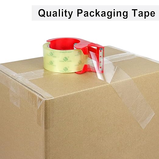BOMEI PACK 6Rolls Clear Yellowish Packing Tape Refills, 2.4 Mil 1.88 Inch x 60 Yards, Packaging Tape with Dispenser for Moving, Shipping and Storage