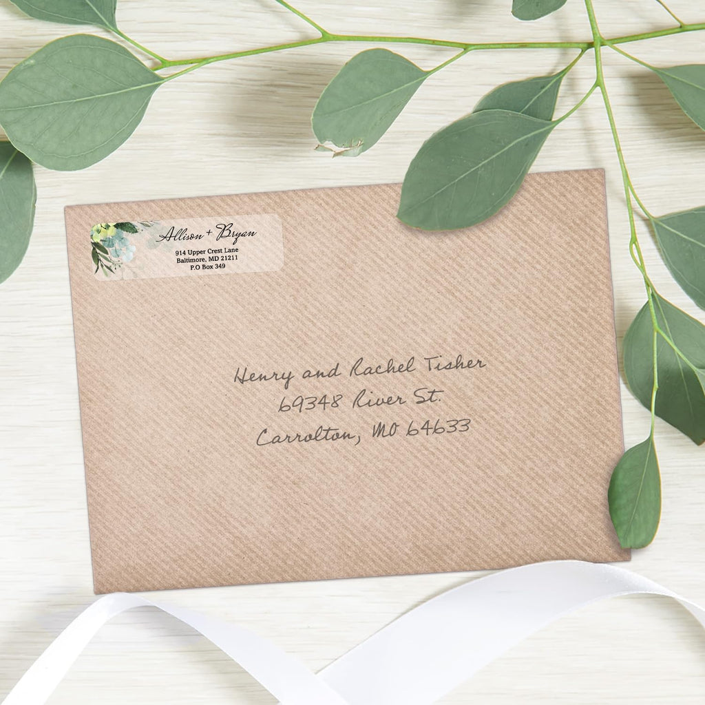 Clear Floral Greenery Rolled Address Labels / 500 Personalized Return Address Labels/Custom Address Stickers in Elegant Plastic Dispenser